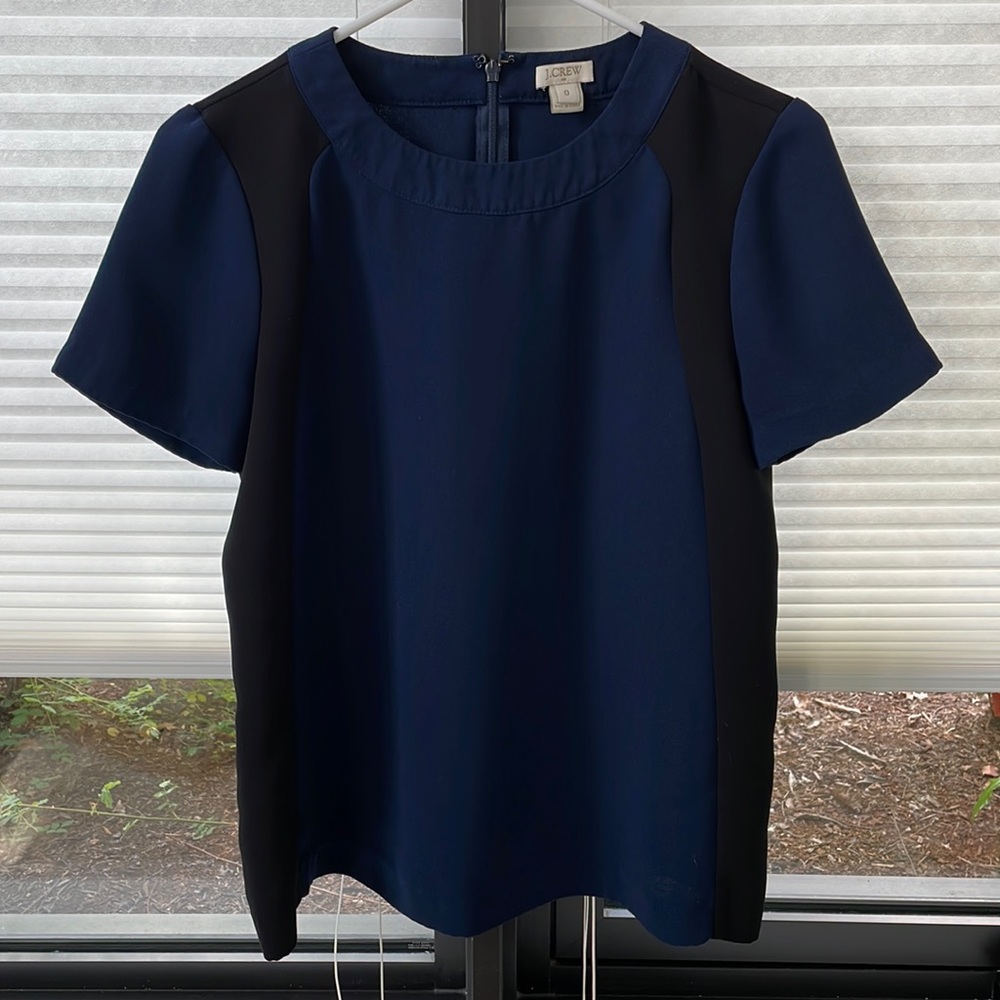JCrew Color Block Crepe Short Sleeve Top